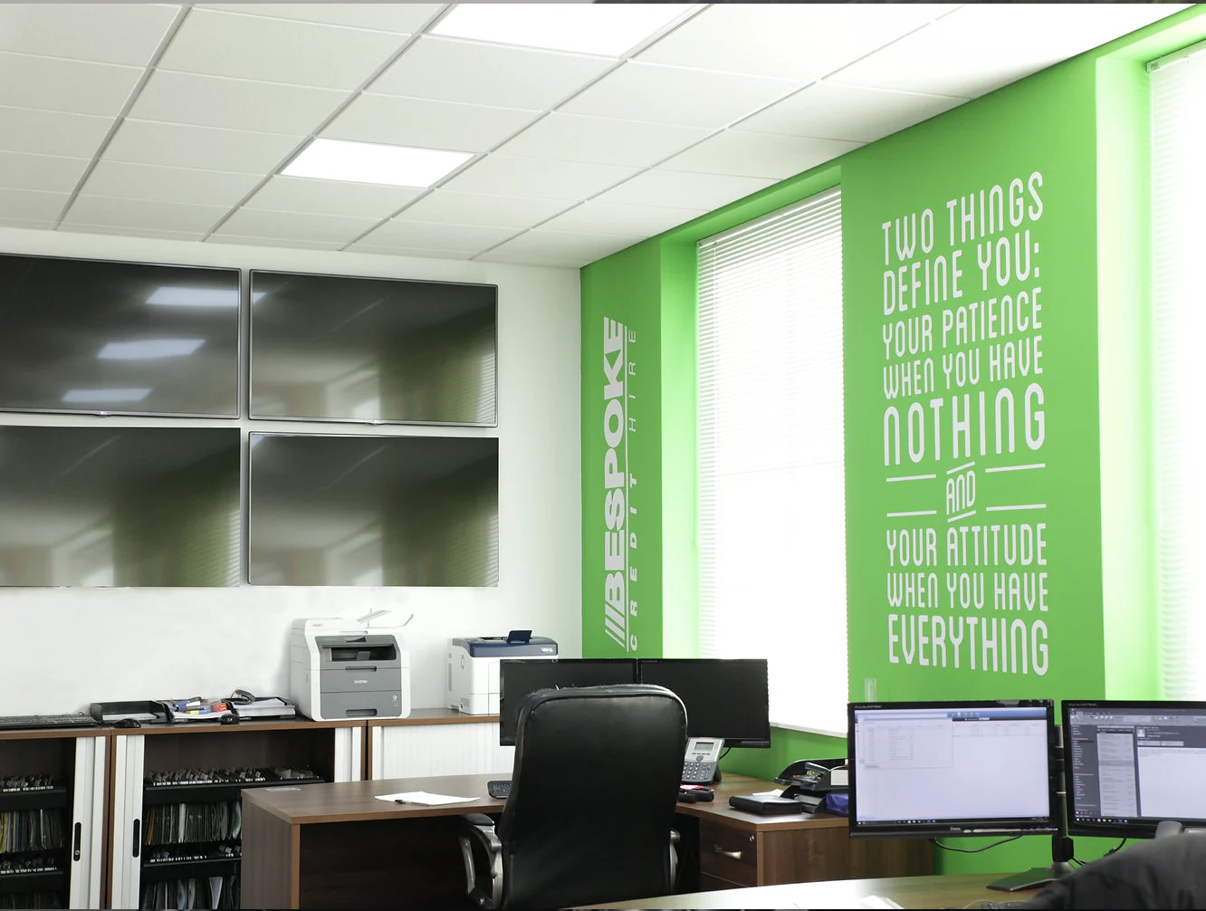 Bespoke Credit Hire branded office and technology workspace