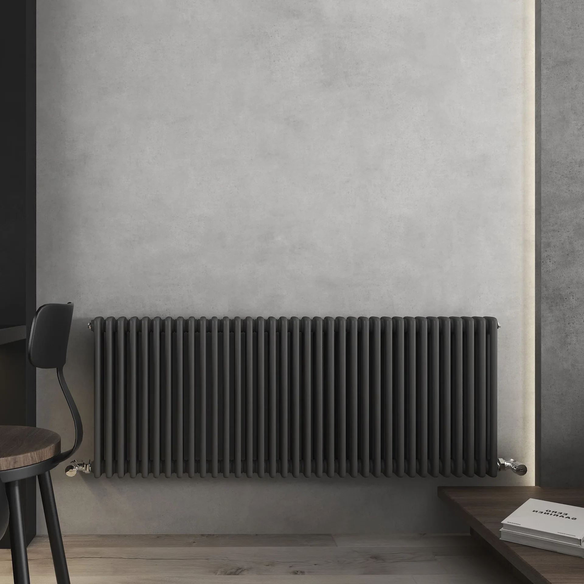 Contemporary black designer radiator supplied by Chelsea Supplies