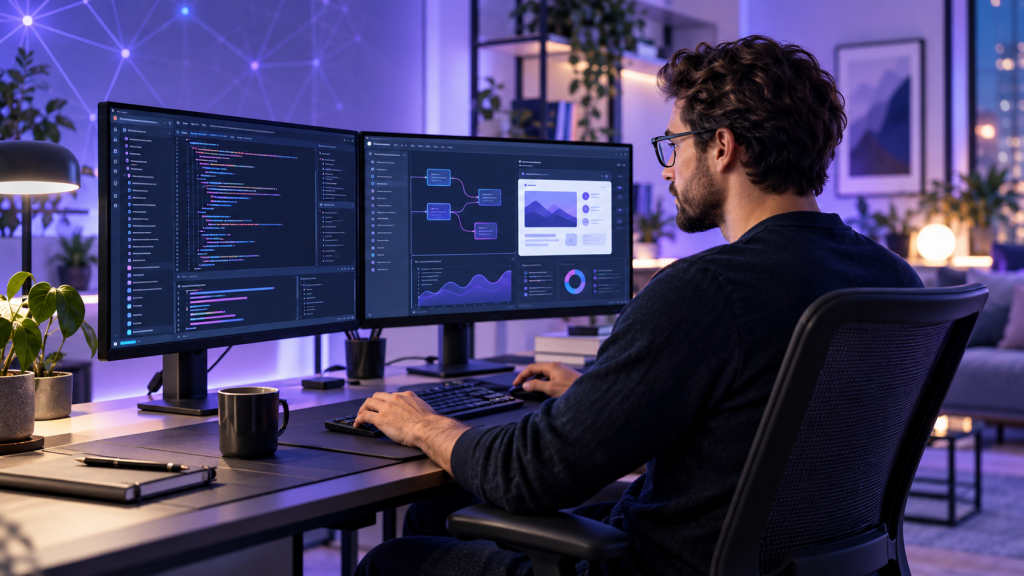 Full stack developer building a web application from a remote workspace